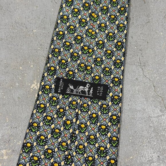 Hermes Tie Sunflower Pattern 100% Silk Made in France Satin 4" - Picture 4 of 5